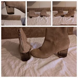Tan Suede Ankle Boots with Chunky Heel